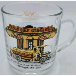 Vtg Gulf Gas Oil Glass Cup 1st Service Station Pittsburgh 1913 Collector Series